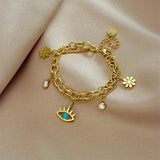 LAMENGLY Flower Charm Bracelet - Stainless Steel Multilayer