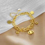 LAMENGLY Flower Charm Bracelet - Stainless Steel Multilayer