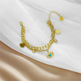 LAMENGLY Flower Charm Bracelet - Stainless Steel Multilayer