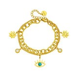 LAMENGLY Flower Charm Bracelet - Stainless Steel Multilayer