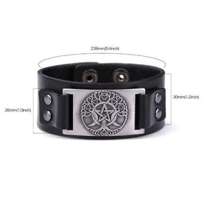 Triple Moon Goddess Tree Of Life Leather Bracelet Wiccan Pentagram Cuff