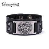 Triple Moon Goddess Tree Of Life Leather Bracelet Wiccan Pentagram Cuff