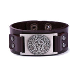 Triple Moon Goddess Tree Of Life Leather Bracelet Wiccan Pentagram Cuff