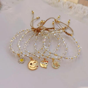 Crystal Beaded Bracelet with Smile Charm