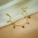 LAMENGLY 316L Stainless Steel Zircon Bracelet 2in1 Chain Jewelry