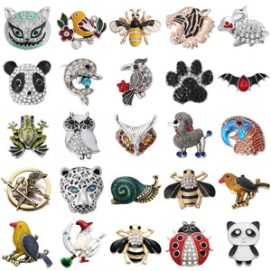 6pcs Rhinestone Snap Button Bee Bird Panda Frog Owl Charm for 18mm Snap Jewelry