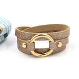Kirykle Geometric Girl Print Leather Bracelet Vintage Bangle