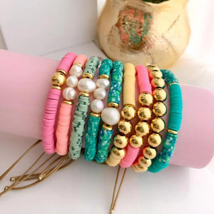Heishi Disc Beads Bracelet for Women, Polymer Clay Pearl Bracelet
