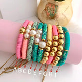 Heishi Disc Beads Bracelet for Women, Polymer Clay Pearl Bracelet