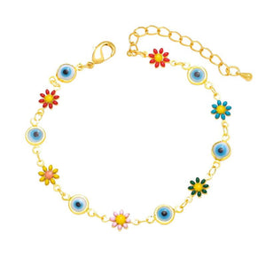 Adjustable Copper Flower Star Evil Eye Bracelet