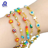 Adjustable Copper Flower Star Evil Eye Bracelet