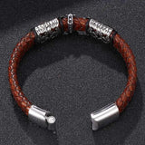 Vintage Men Bracelet Brown Braided Leather Cross