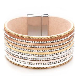 Multilayer Rhinestone Leather Bracelet Crystal Bangles for Women