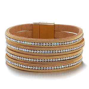 Multilayer Rhinestone Leather Bracelet Crystal Bangles for Women