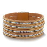 Multilayer Rhinestone Leather Bracelet Crystal Bangles for Women