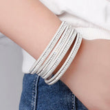Multilayer Rhinestone Leather Bracelet Crystal Bangles for Women