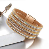 Multilayer Rhinestone Leather Bracelet Crystal Bangles for Women