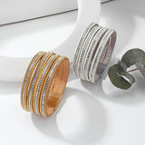 Multilayer Rhinestone Leather Bracelet Crystal Bangles for Women