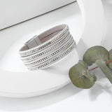 Multilayer Rhinestone Leather Bracelet Crystal Bangles for Women