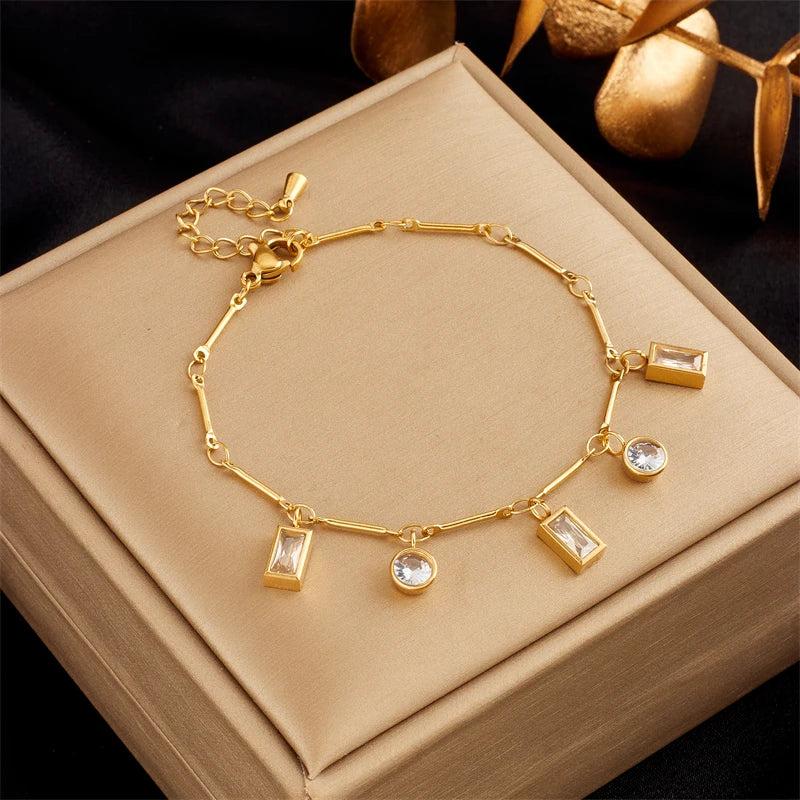 Geometric Square Zircon Charm Bracelet for Women Girls Party Gift