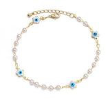 Evil Eye Heart Pearl Beaded Bracelet Adjustable Charm Bracelet