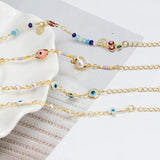 Evil Eye Heart Pearl Beaded Bracelet Adjustable Charm Bracelet