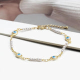 Evil Eye Heart Pearl Beaded Bracelet Adjustable Charm Bracelet