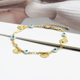 Evil Eye Heart Pearl Beaded Bracelet Adjustable Charm Bracelet