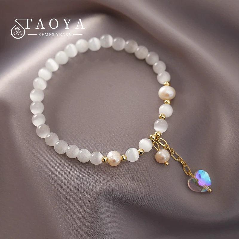Opal Beaded Pearl Heart Charm Bracelet for Women