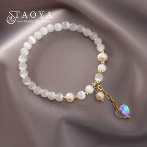 Opal Beaded Pearl Heart Charm Bracelet for Women