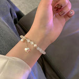 Opal Beaded Pearl Heart Charm Bracelet for Women