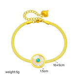 316L Stainless Steel Green Stone Charm Bracelet Women Flat Snake Chain Bangles
