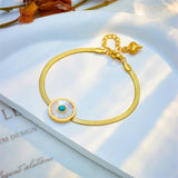 316L Stainless Steel Green Stone Charm Bracelet Women Flat Snake Chain Bangles