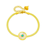 316L Stainless Steel Green Stone Charm Bracelet Women Flat Snake Chain Bangles