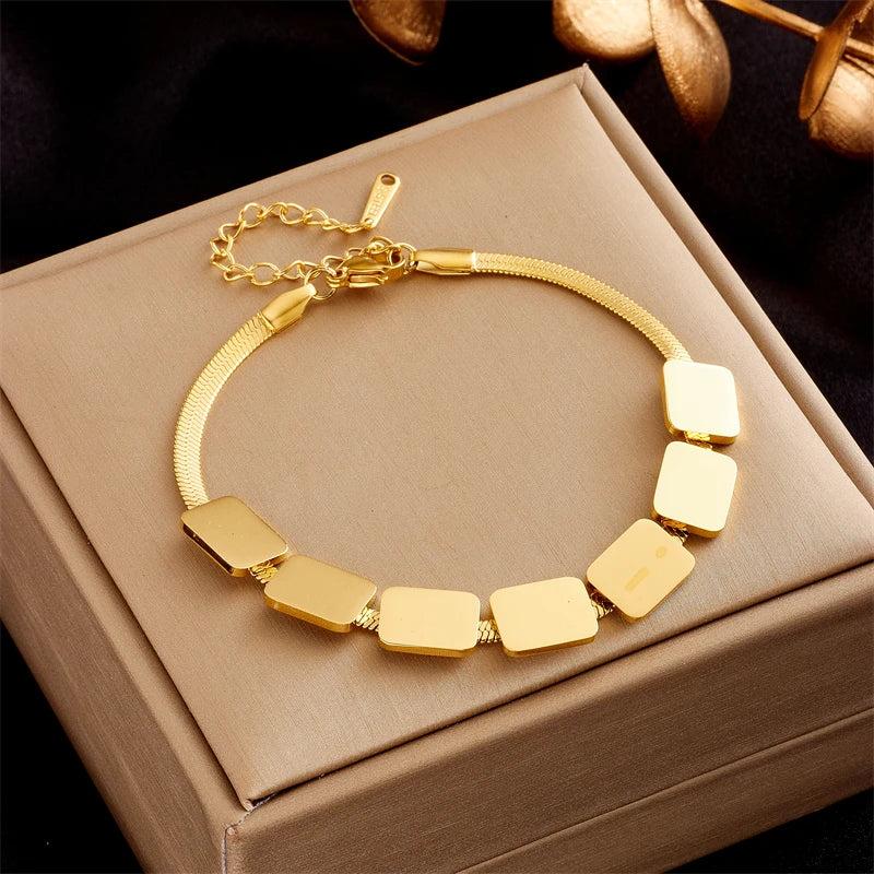 316L Stainless Steel Square Geometric Bracelet Snake Chain Wrist Jewelry