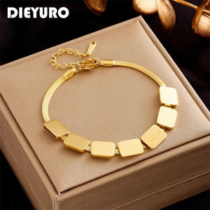 316L Stainless Steel Square Geometric Bracelet Snake Chain Wrist Jewelry
