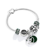 Dinglly Silver Heart Charm Bracelet Crystal Beaded Bangle Jewelry Gift