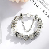 Dinglly Silver Heart Charm Bracelet Crystal Beaded Bangle Jewelry Gift