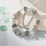 Dinglly Silver Heart Charm Bracelet Crystal Beaded Bangle Jewelry Gift