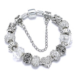 Dinglly Silver Heart Charm Bracelet Crystal Beaded Bangle Jewelry Gift