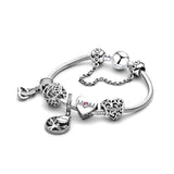 Dinglly Silver Heart Charm Bracelet Crystal Beaded Bangle Jewelry Gift
