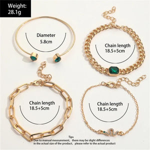 Vintage Snake Green Crystal Wrist Bracelets for Women Charms Chains