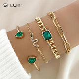 Vintage Snake Green Crystal Wrist Bracelets for Women Charms Chains