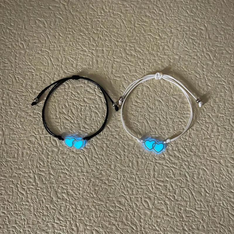 Glow Dark Heart Couple Bracelet Leather Adjustable