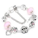 BAOPN Pink Heart Beads Charm Bracelet, European Style