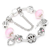 BAOPN Pink Heart Beads Charm Bracelet, European Style