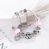 BAOPN Pink Heart Beads Charm Bracelet, European Style
