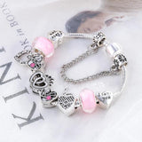BAOPN Pink Heart Beads Charm Bracelet, European Style