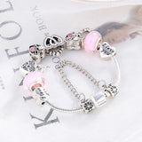 BAOPN Pink Heart Beads Charm Bracelet, European Style