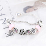 BAOPN Pink Heart Beads Charm Bracelet, European Style